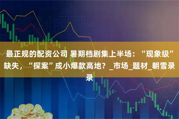 最正规的配资公司 暑期档剧集上半场：“现象级”缺失，“探案”成小爆款高地？_市场_题材_朝雪录